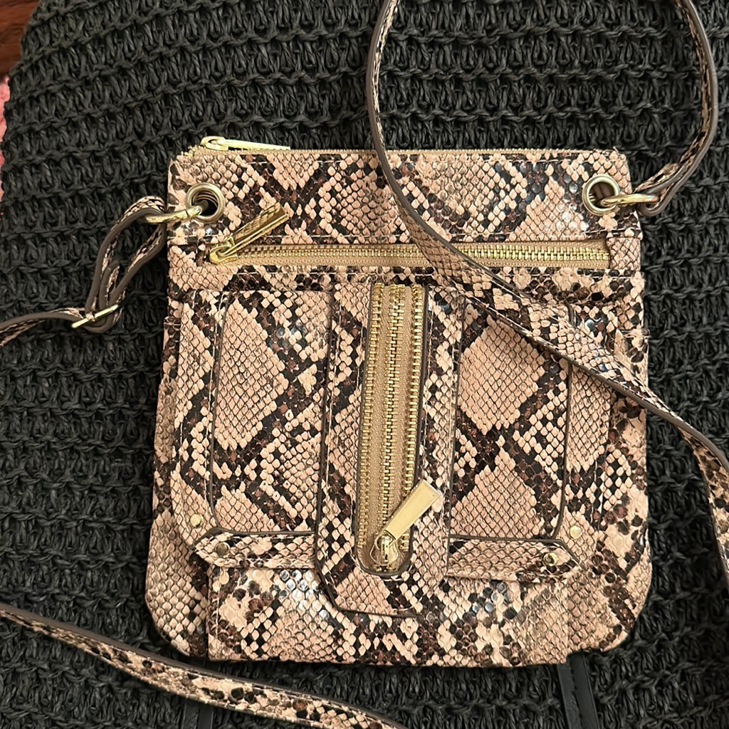 New Python Print Crossbody Bag Gold Hardware